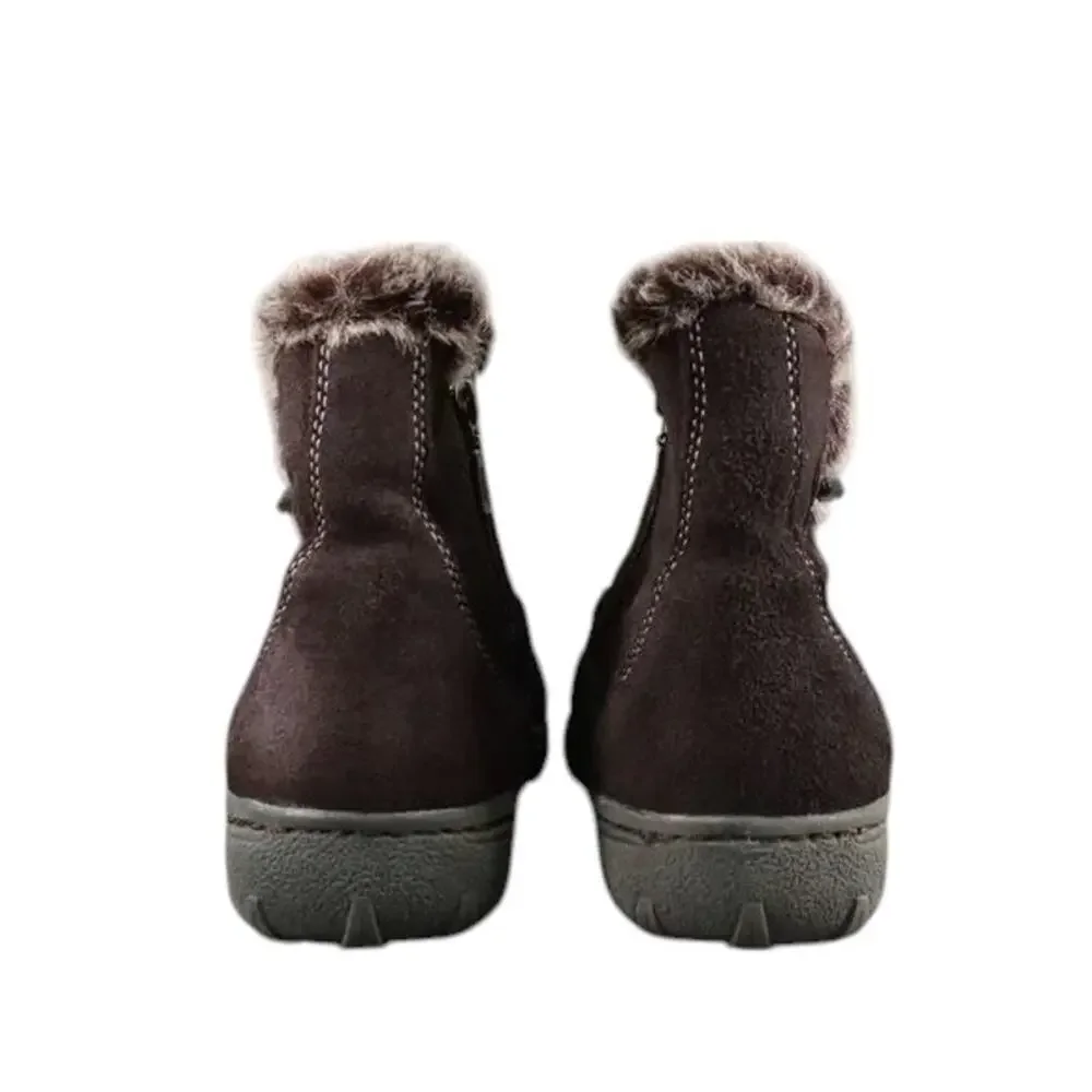 Khombu Shoes Womens 8.5 Booties Leather Faux Fur Winter Ankle Boot Gracie Brown